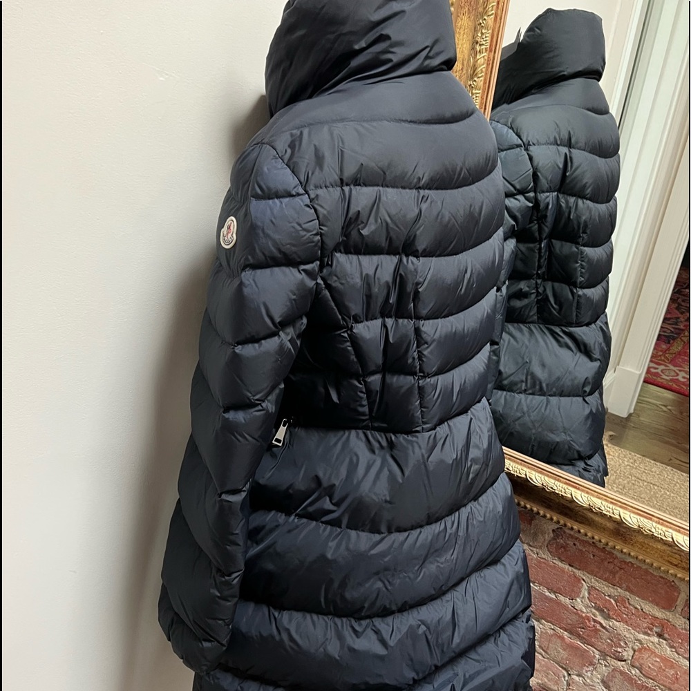 MONCLER  navy blue puffer coat with cowl neck - Picture 11 of 16